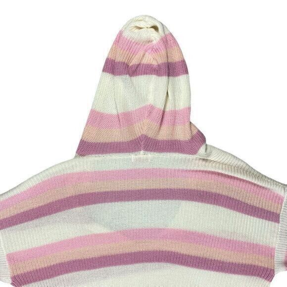 Pink Lily Hoodie Womens Sz M Pink White Striped Pull Over Knit Oversized Sweater - Picture 6 of 16